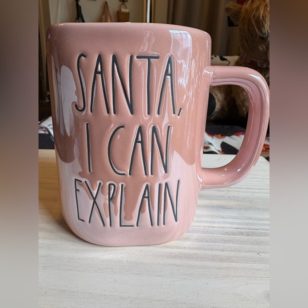 Rae Dunn Pink Iridescent Ceramic Mug with Fun Holiday Message